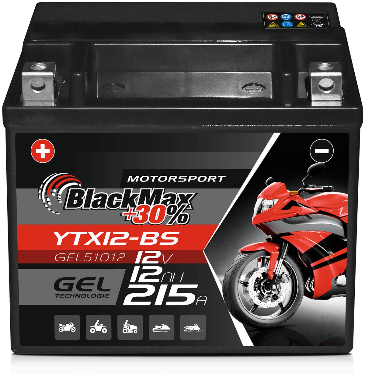 BlackMax GEL motor accu YTX12-BS/ CTX12-BS/ 51012