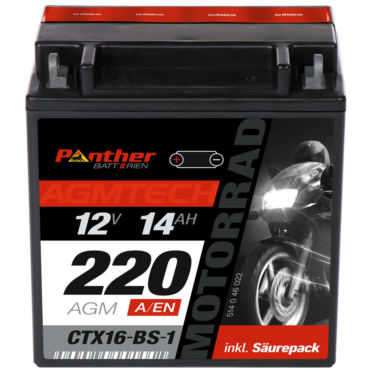 Panther AGM motor accu YTX16-BS-1/ CTX16-BS-1/ 51446